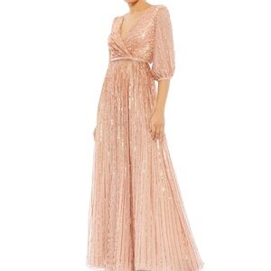 NWT Mac Duggal Sequined Wrap Over 3/4 Sleeve Gown Dress 5509